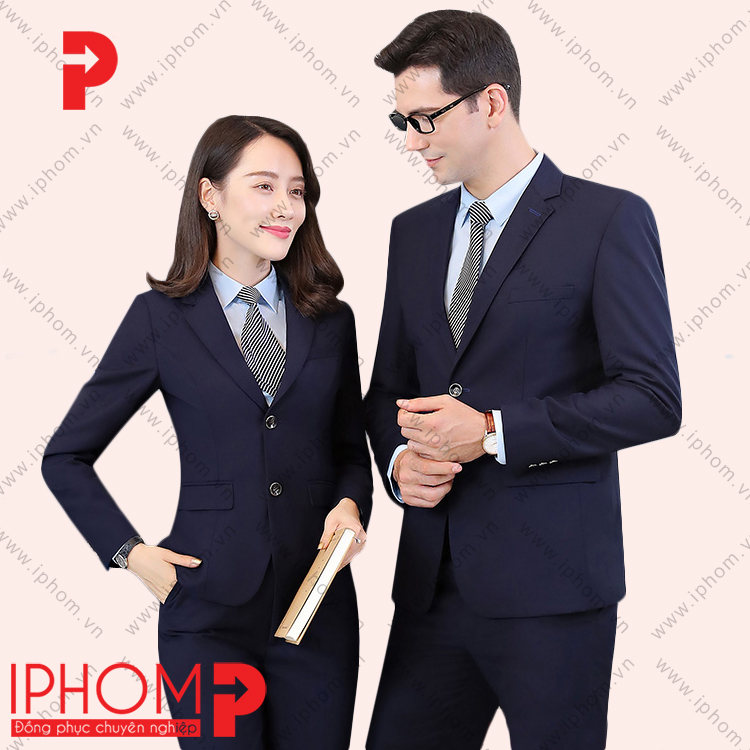 May đồng phục công sở áo vest màu xanh