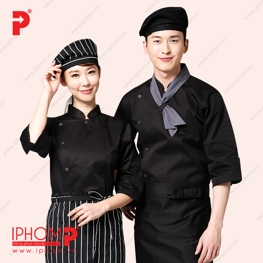 Đồng phục đầu bếp nhà hàng khách sạn màu đen trắng đẹp